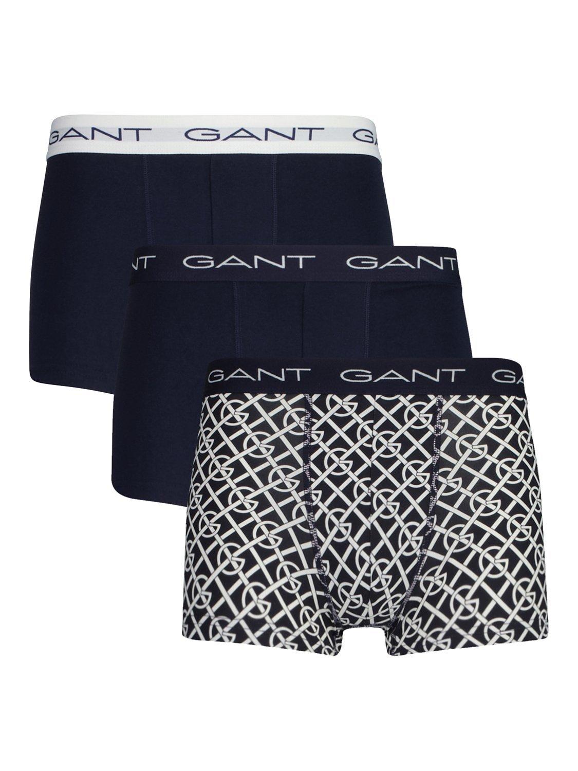 GANT Plain & Pattern Trunks, Pack of 3, Blue Mid