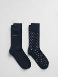 GANT Polka Dot & Plain Socks, Pack of 2, Blue Navy