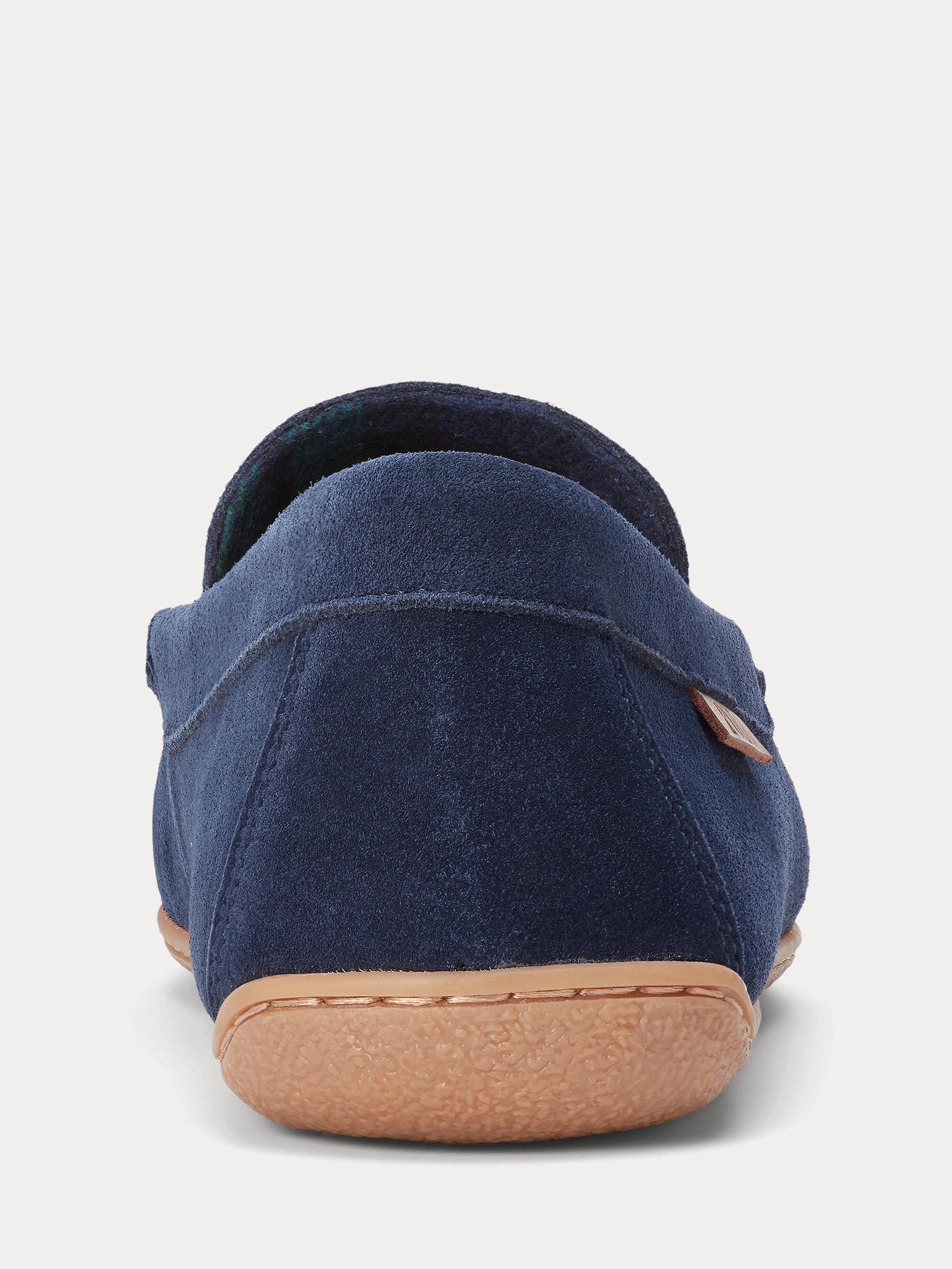 Product image 3 of 4, which shows Ralph Lauren Brenan Suede Slippers, Navy / Red, 7