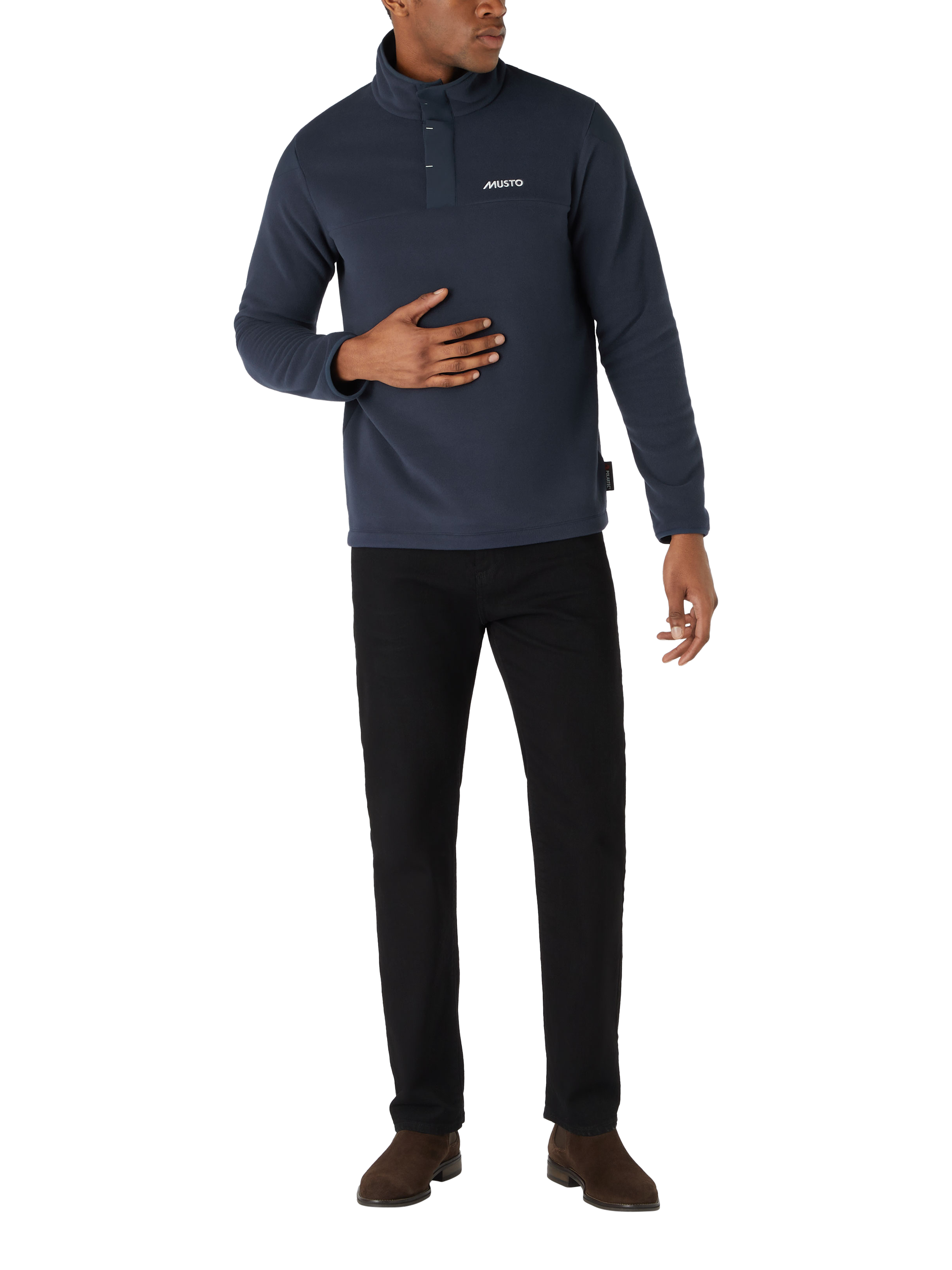 Product image 1 of 5, which shows Musto Nautic Polartec® Snap Pullover Fleece, Navy, S