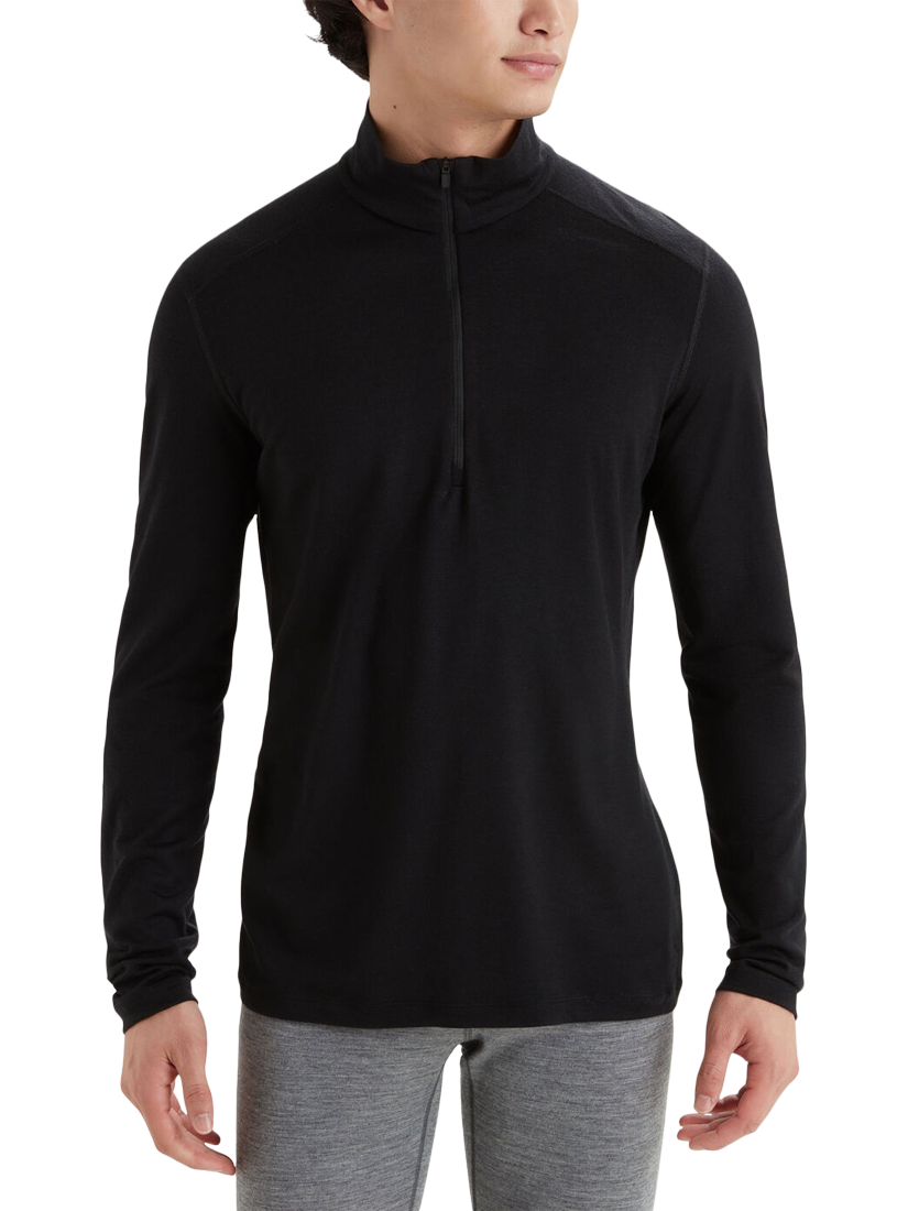Product image 1 of 2, which shows Icebreaker Oasis Men's 200 Oasis Long Sleeve Half Zip Base Layer Top, Black, S