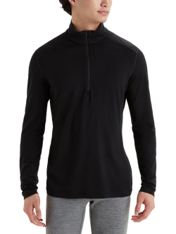Icebreaker Oasis Men's 200 Oasis Long Sleeve Half Zip Base Layer Top, Black, Black