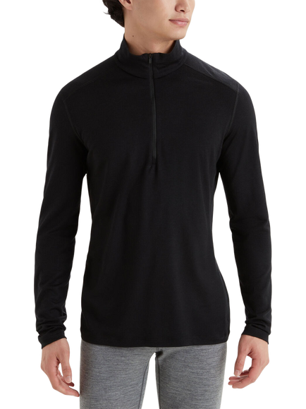 Icebreaker Oasis Men's 200 Oasis Long Sleeve Half Zip Base Layer Top, Black, Black