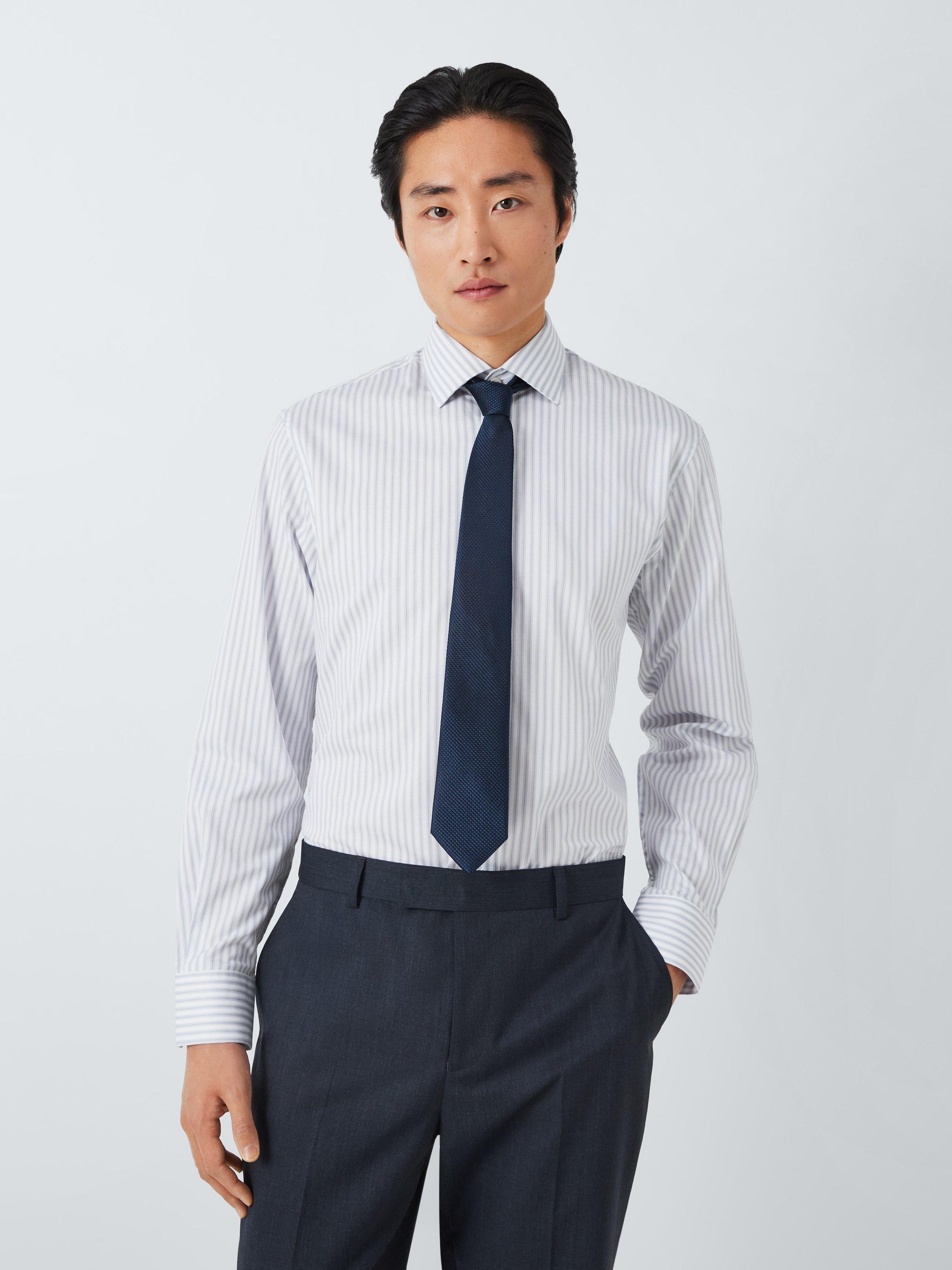 John Lewis Crease Resistant Striped Cotton Shirt, Light Duck Egg