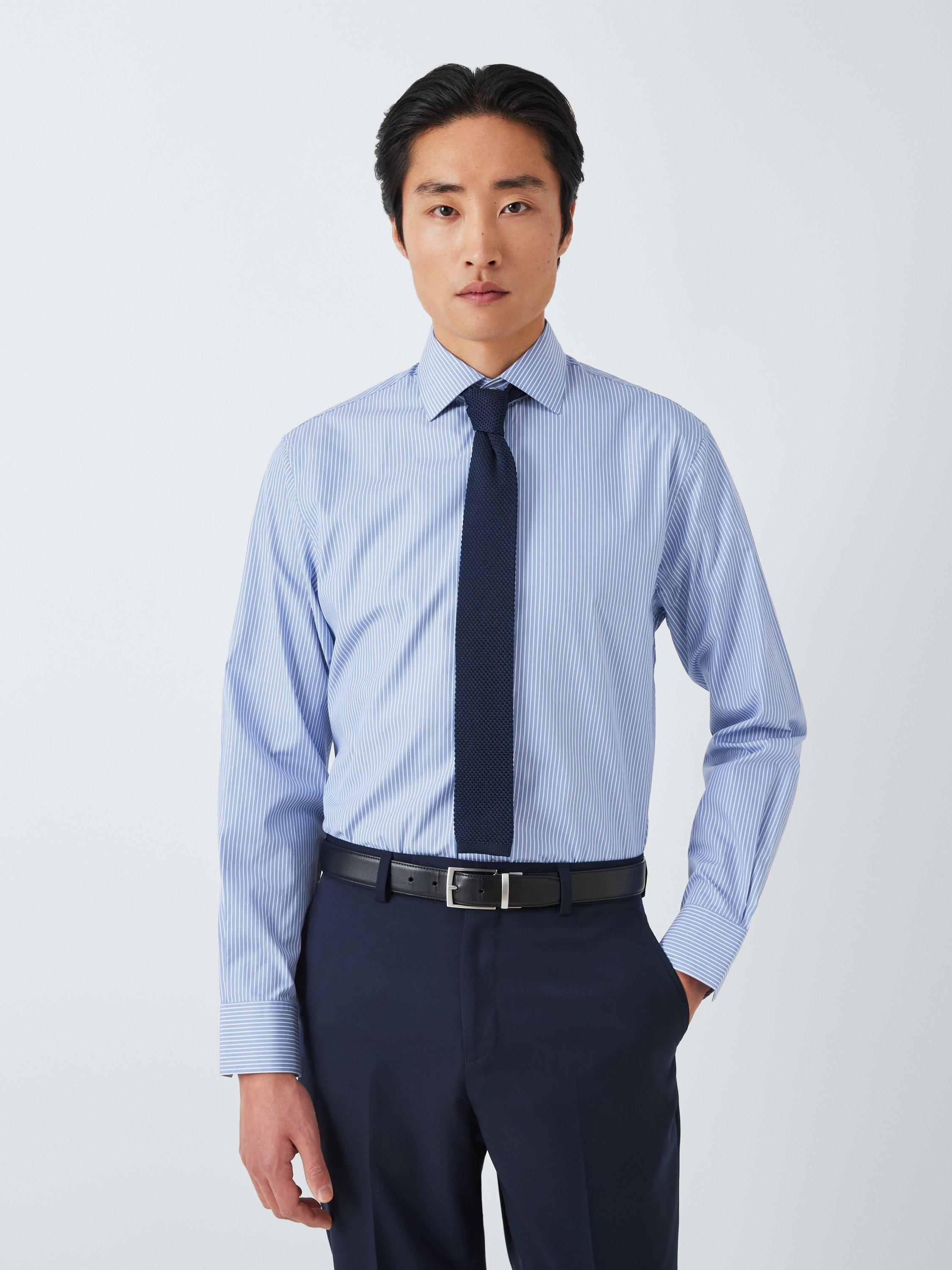 John Lewis Tailored Fit Cotton Stripe Shirt, Mid Blue