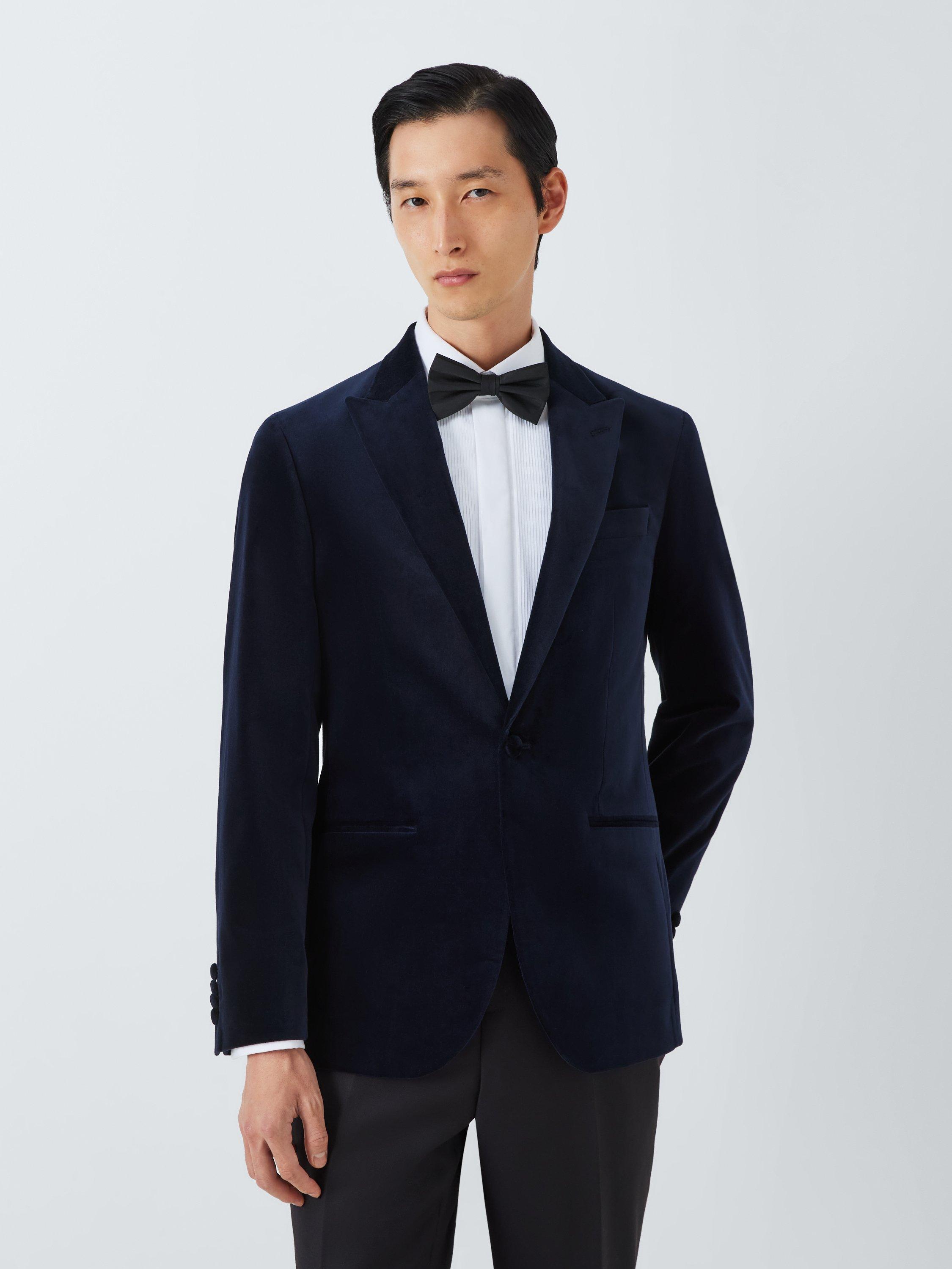 John Lewis Velvet Regular Fit Peak Lapel Blazer Navy