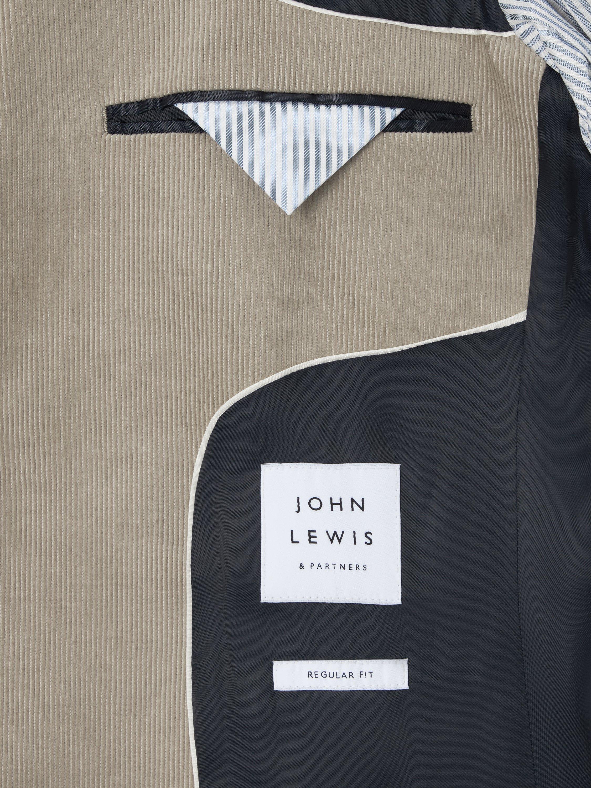 Product image 8 of 9, which shows John Lewis Regular Fit Single Breasted Corduroy Suit Jacket, Stone, 40R