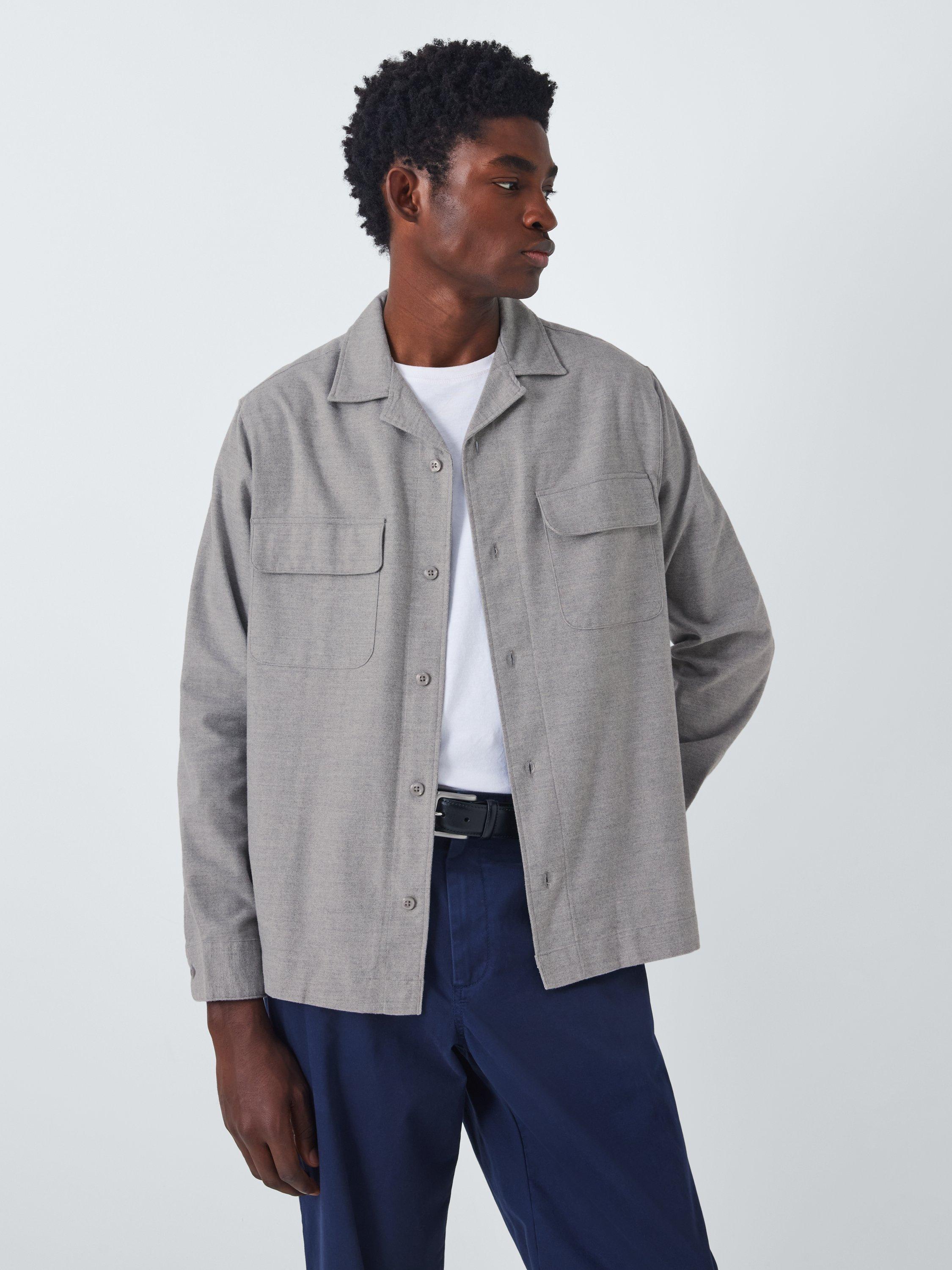 Product image 1 of 6, which shows John Lewis Herringbone Cotton Blend Overshirt, Light Grey, S
