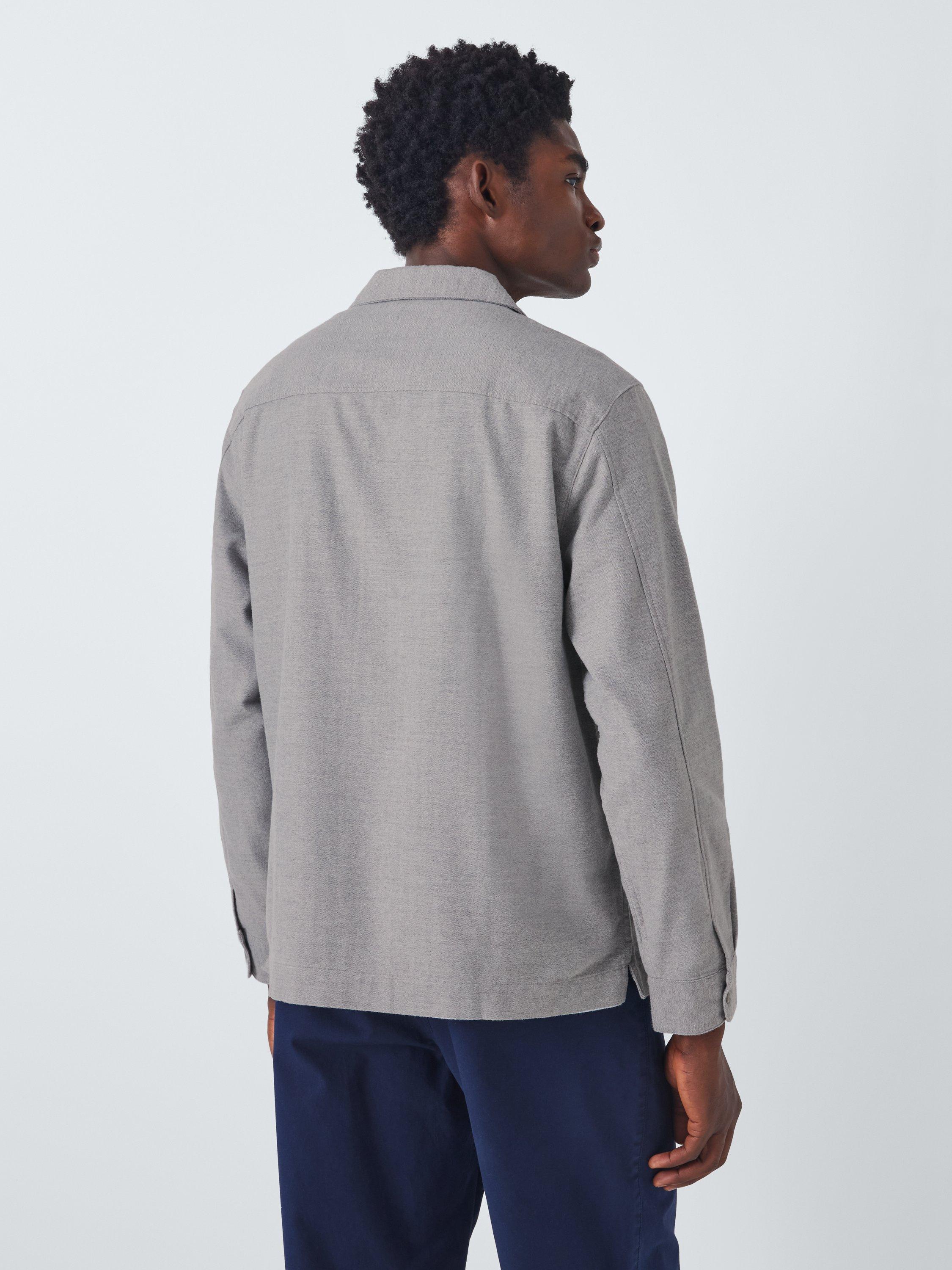 Product image 2 of 6, which shows John Lewis Herringbone Cotton Blend Overshirt, Light Grey, S