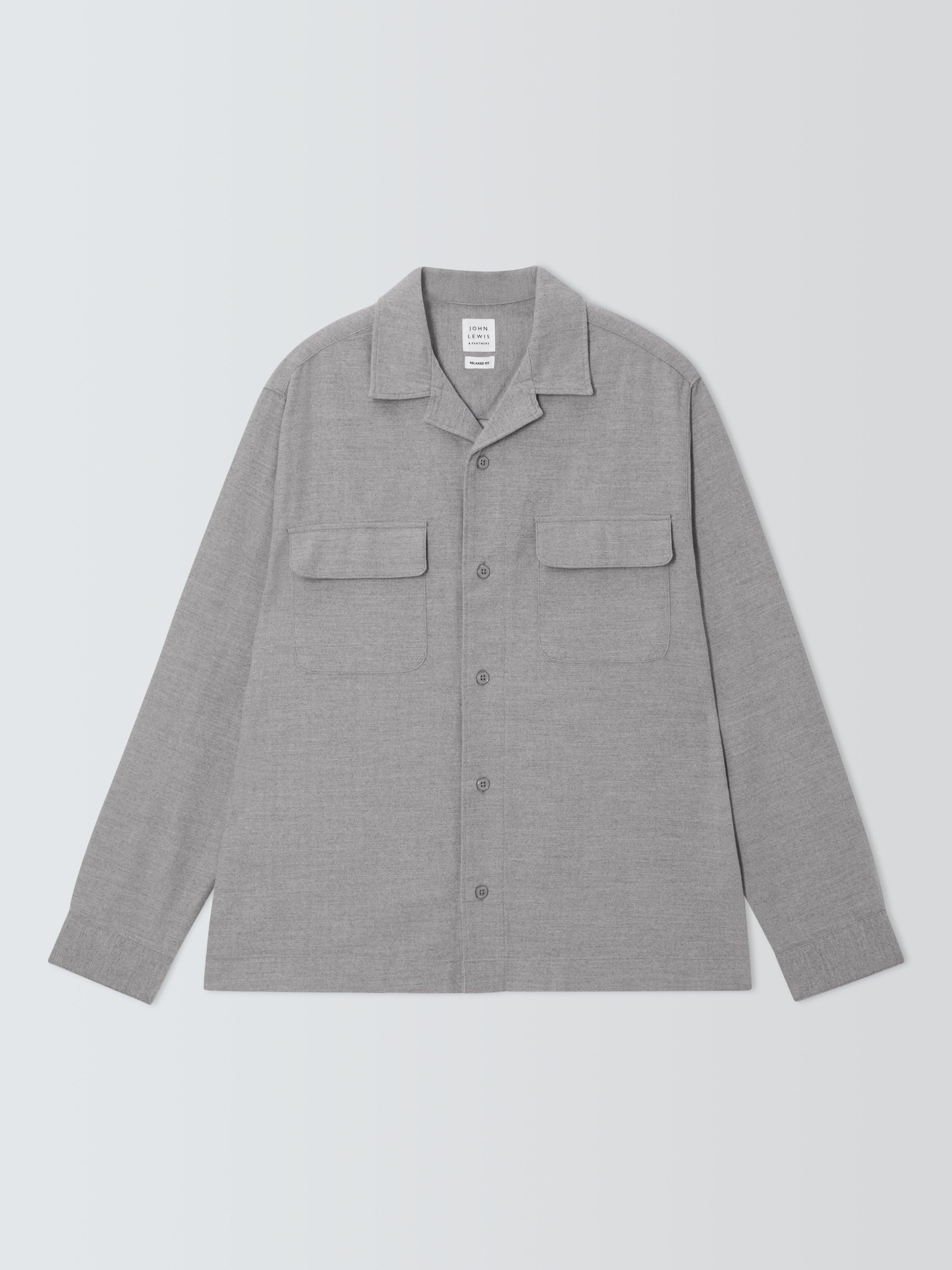 Product image 4 of 6, which shows John Lewis Herringbone Cotton Blend Overshirt, Light Grey, S