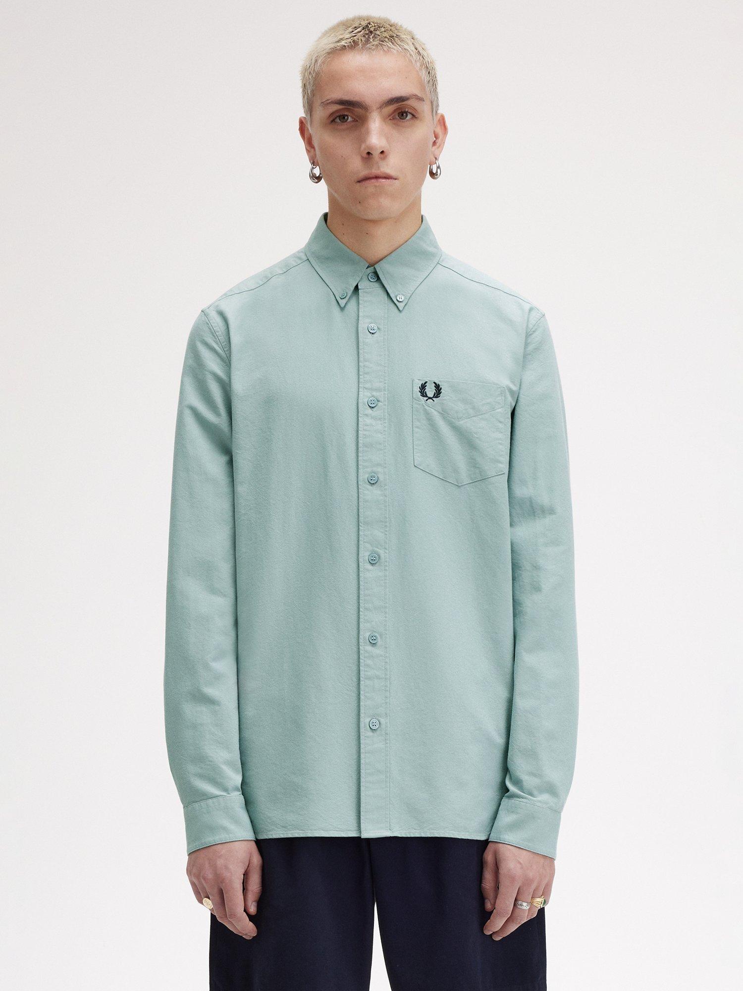 Fred Perry Cotton Oxford Shirt Silver Blue