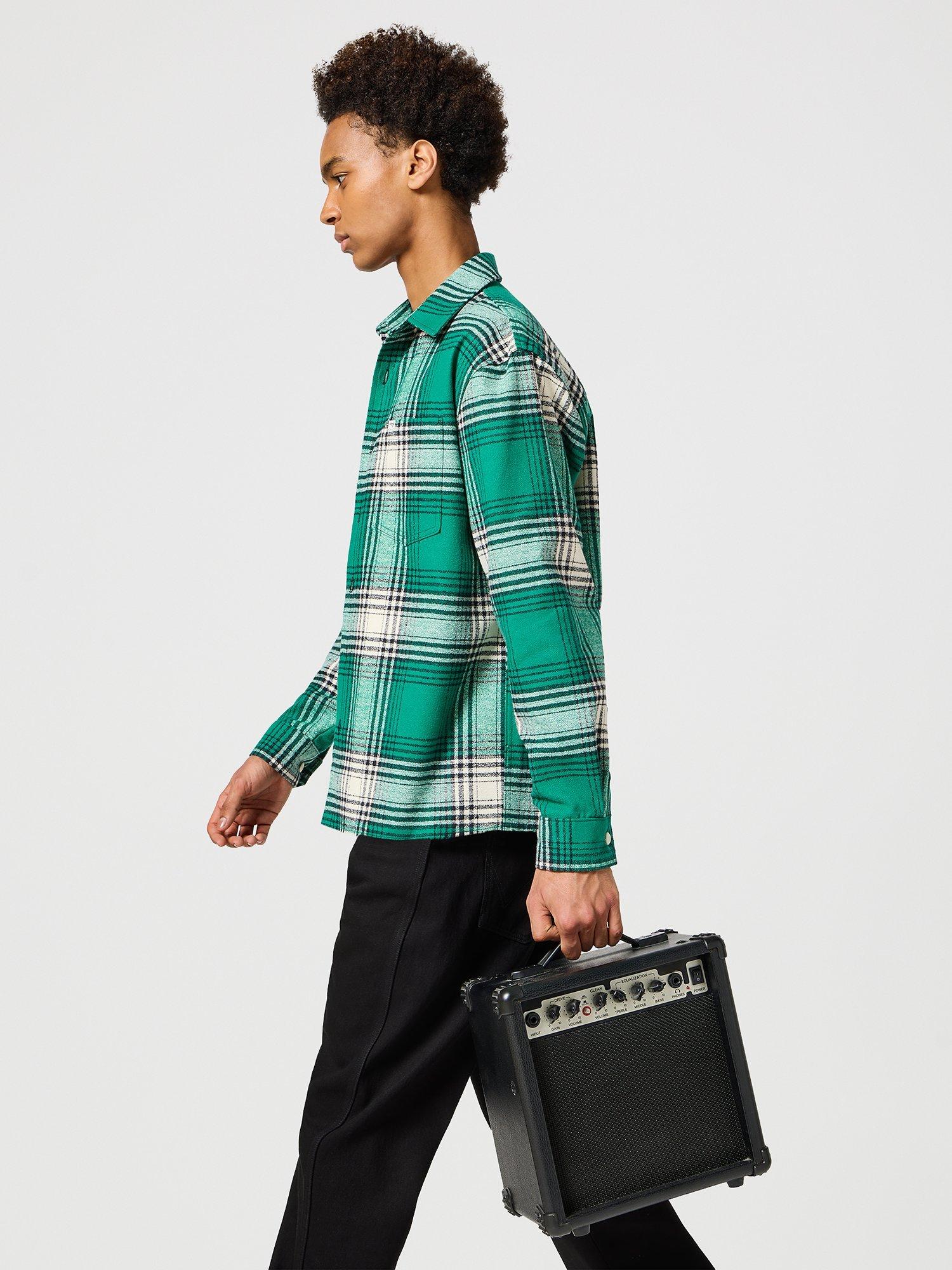 Product image 4 of 6, which shows Wrangler Cotton Blend Regular Fit Plaid Check Shirt, Ultramarine/Multi, L