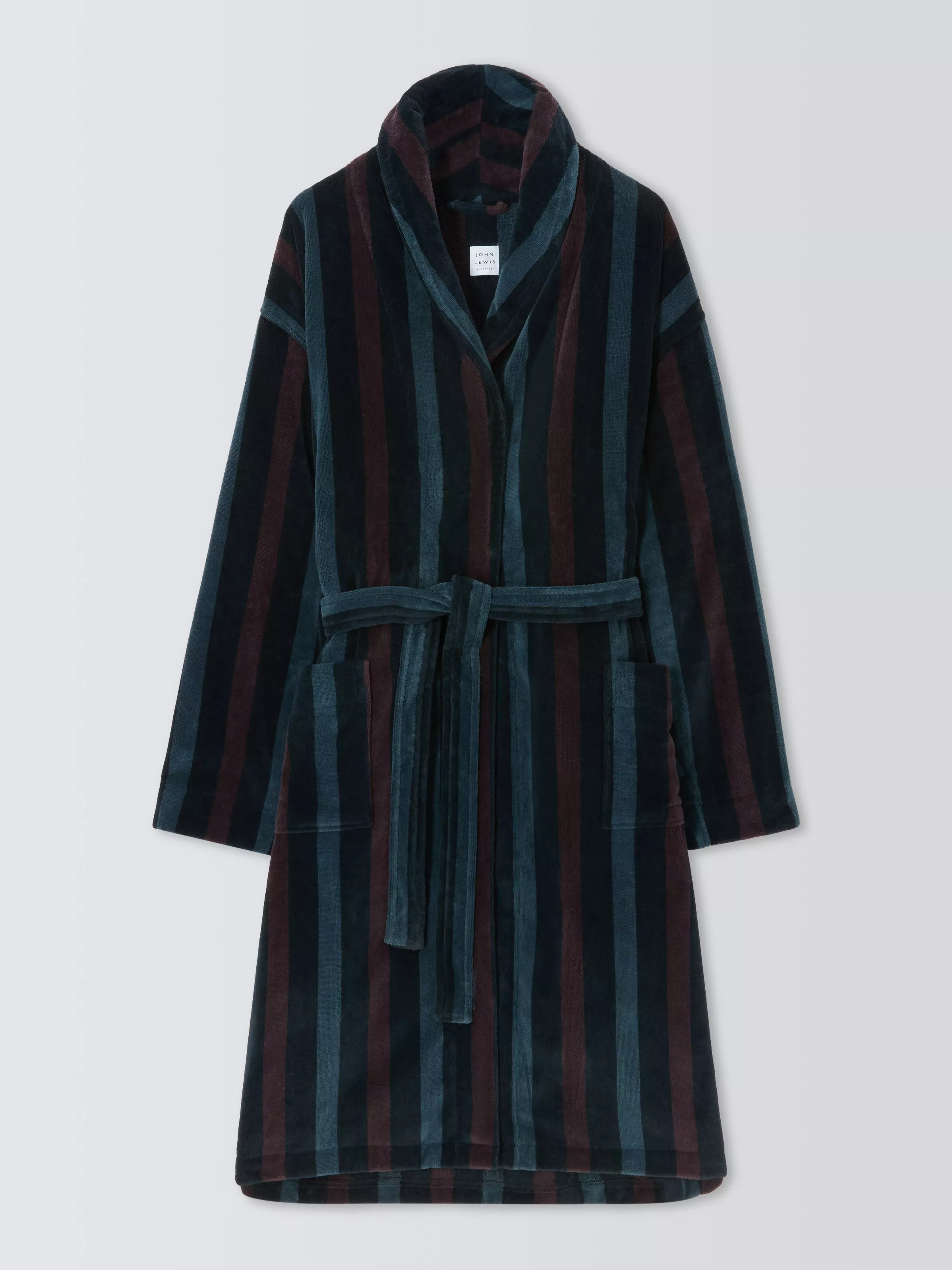 John Lewis Cotton Stripe Velour Robe Blue Navy