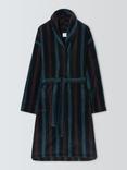 John Lewis Cotton Stripe Velour Robe, Blue Navy