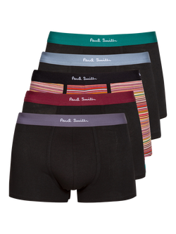 Paul Smith Plain & Stripe Contrast Waistband Trunks, Pack of 5, Black, Black