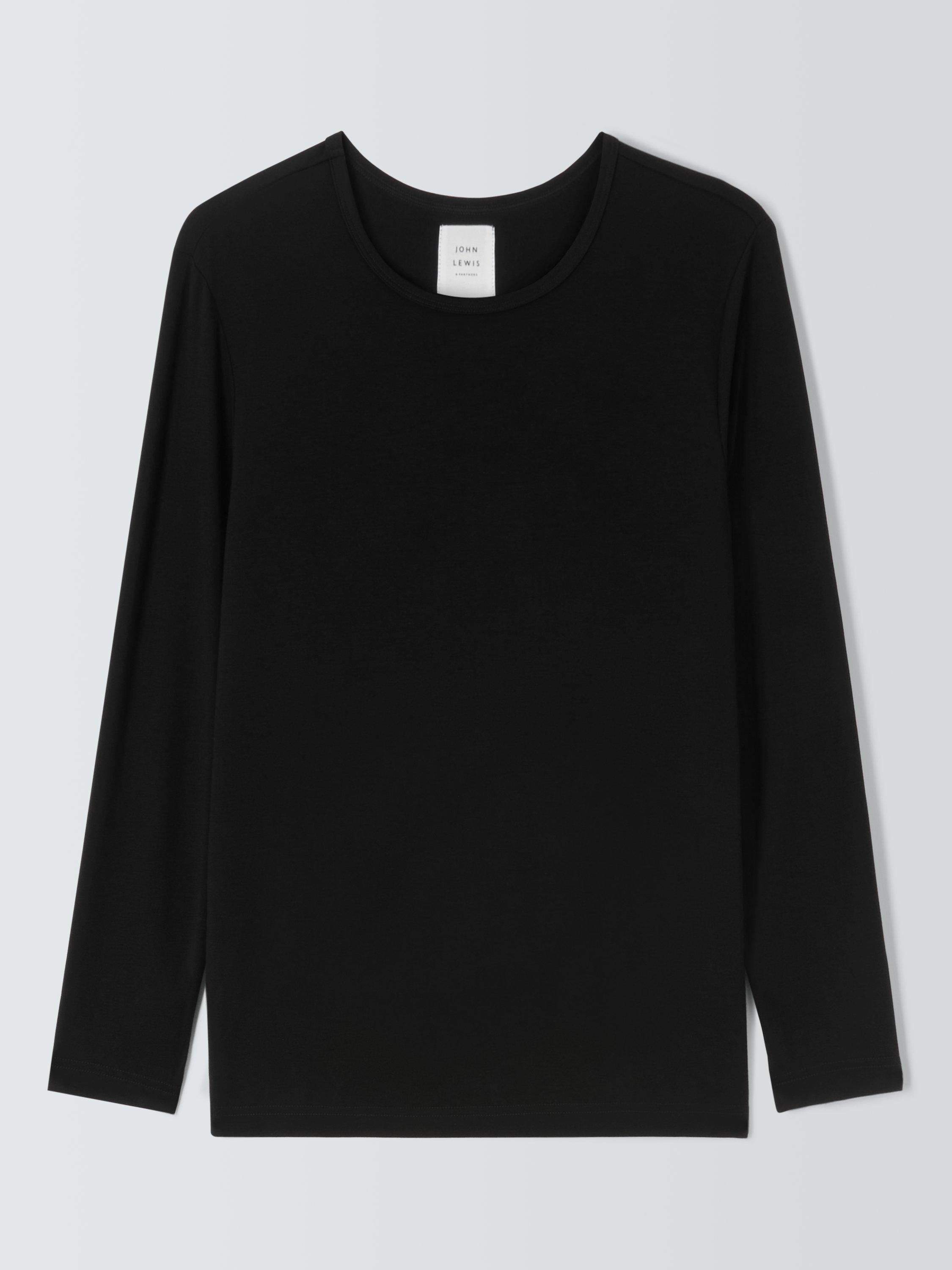 Product image 4 of 6, which shows John Lewis Thermal Long Sleeve Lounge Top, Black, M