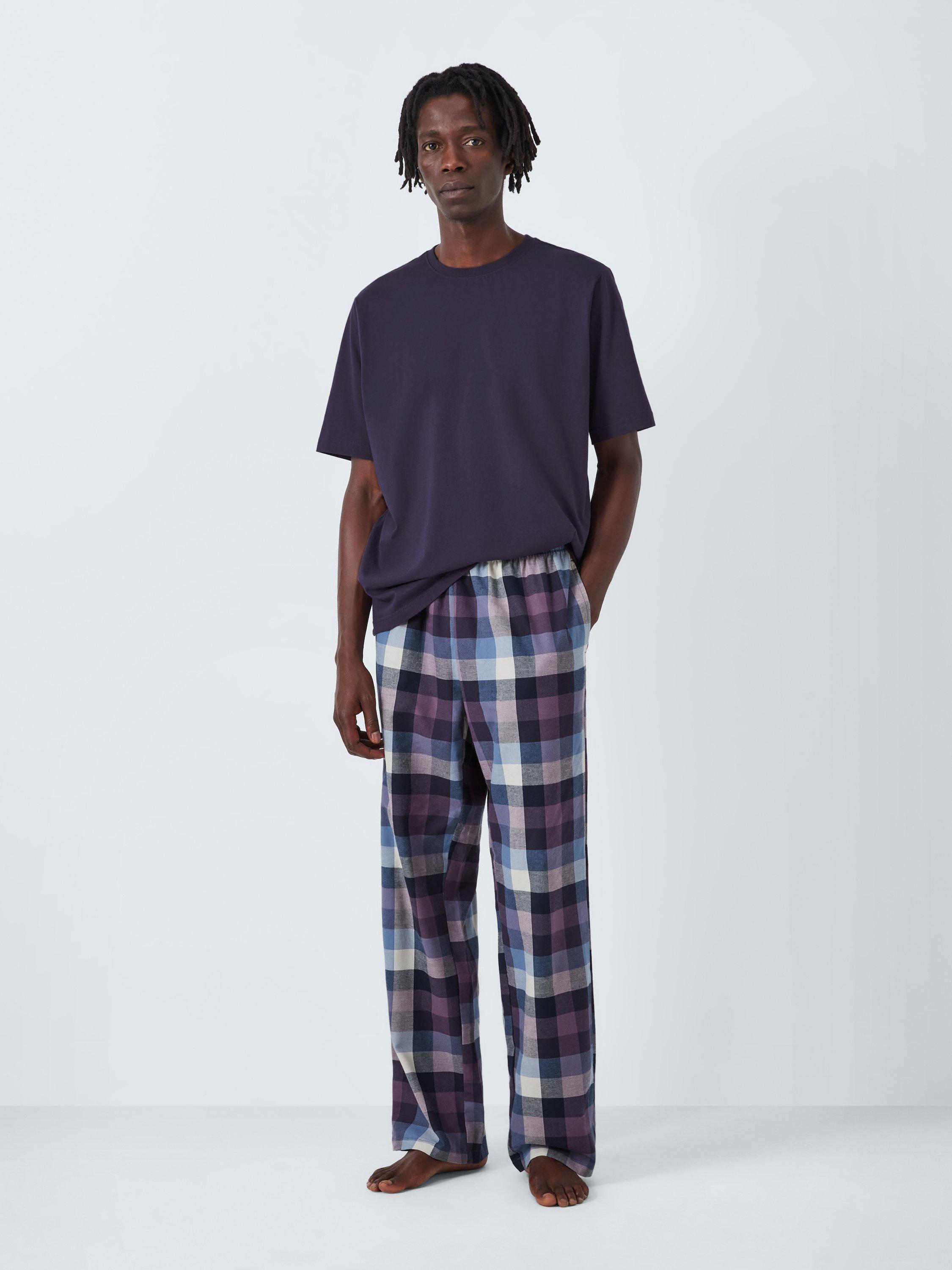 John Lewis Organic Cotton Plaid Check Bottoms Pyjama Set Purple Mid