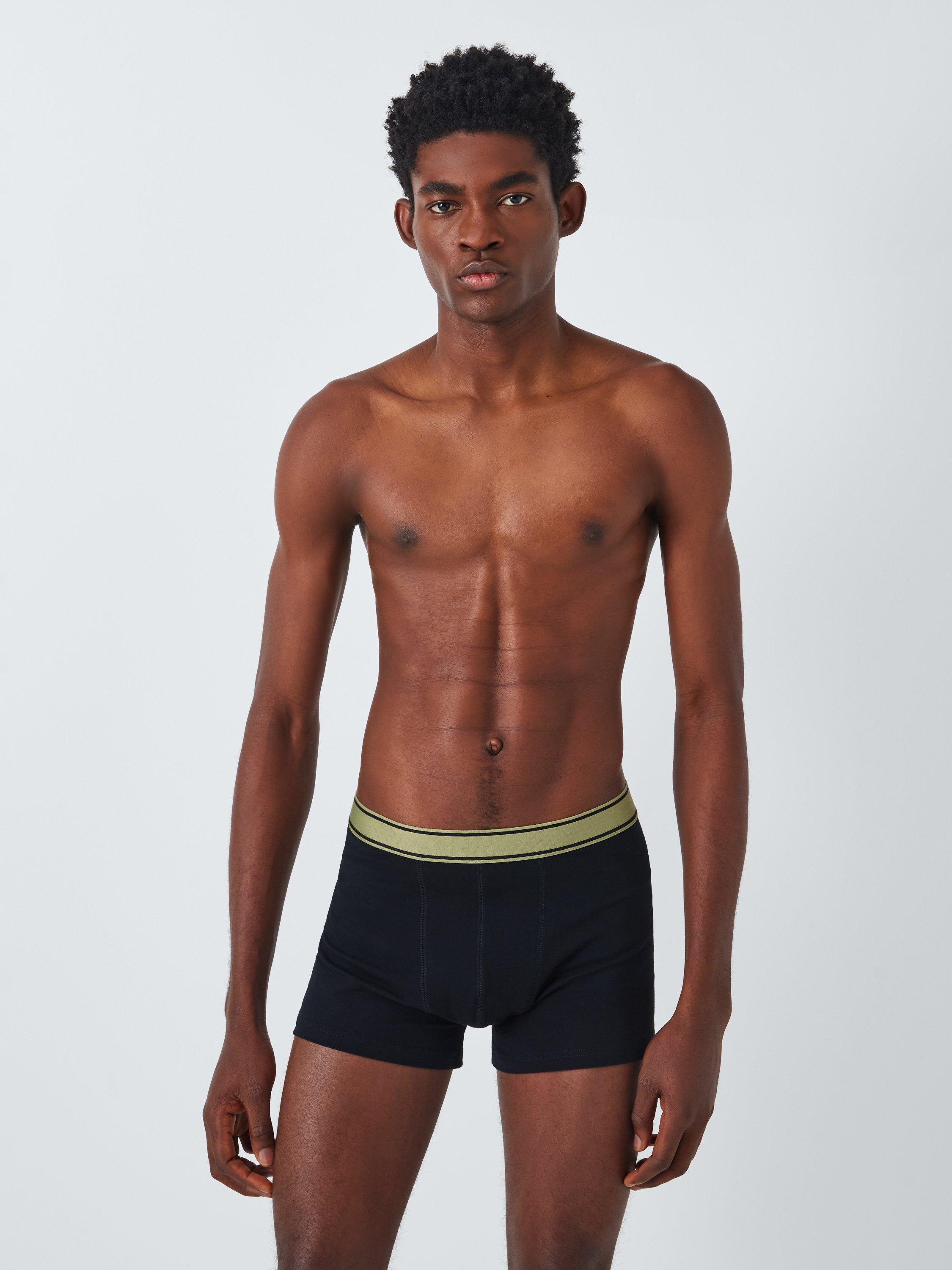 Product image 2 of 5, which shows John Lewis Organic Cotton Colour Waistband Boxers, Pack of 3, Black, S