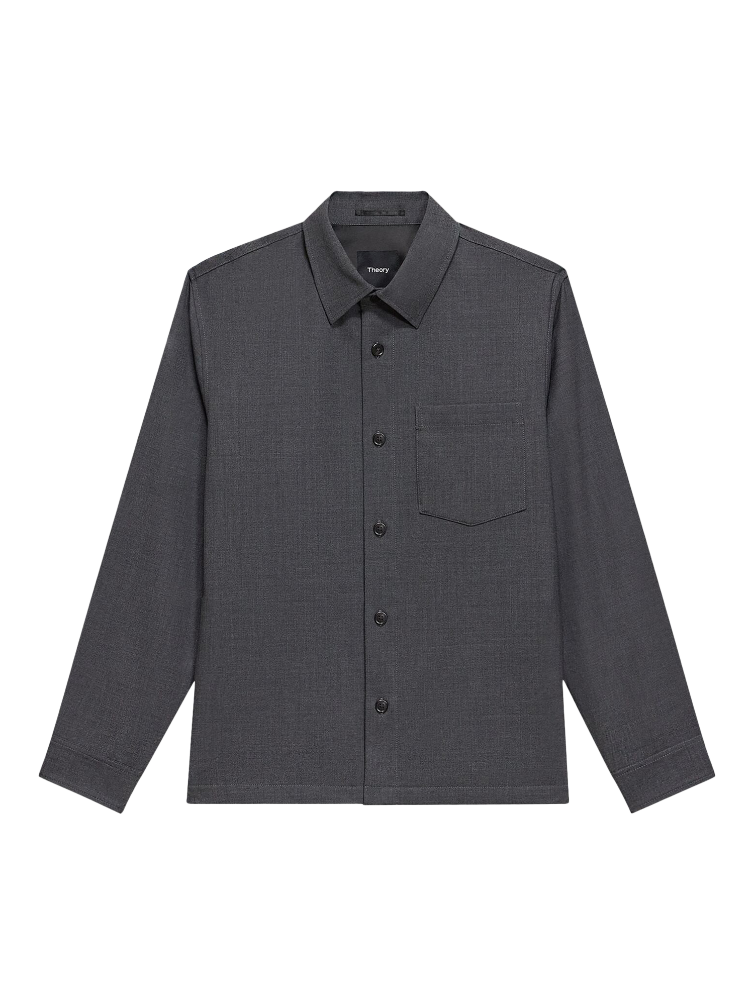 Product image 1 of 6, which shows Theory Wool Blend Bonded Overshirt, Pestle Melange - 07n, L