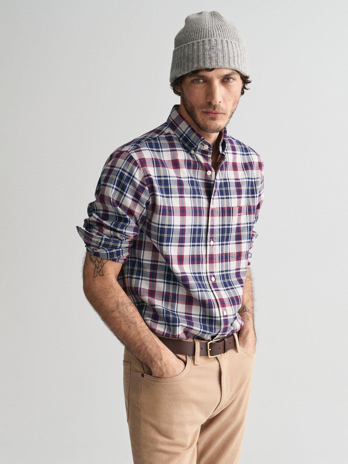 GANT Regular Fit Jaspé Check Flannel Shirt, Persian Blue