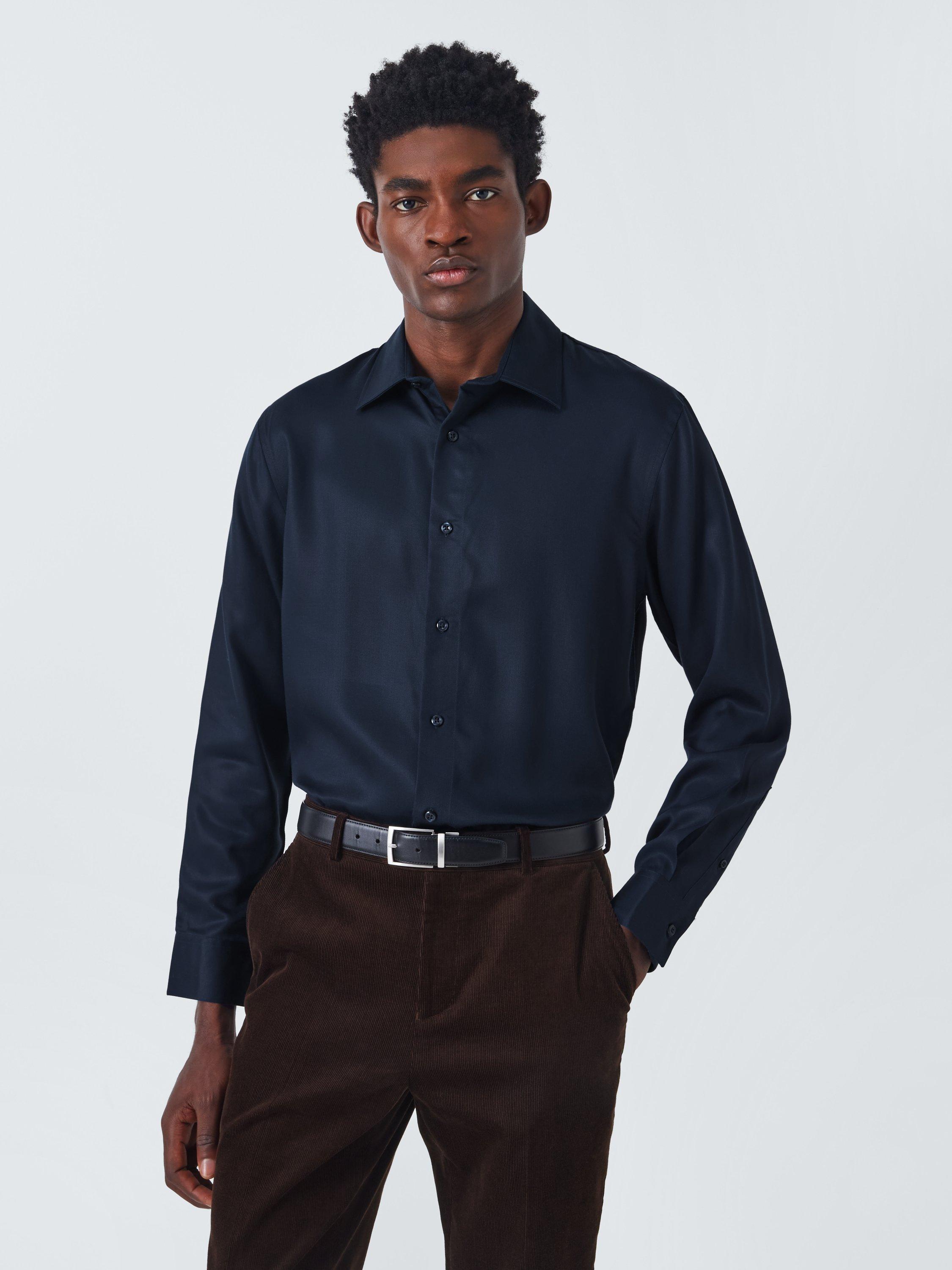 Product image 1 of 6, which shows John Lewis Regular Fit Tencel Shirt, Navy, M