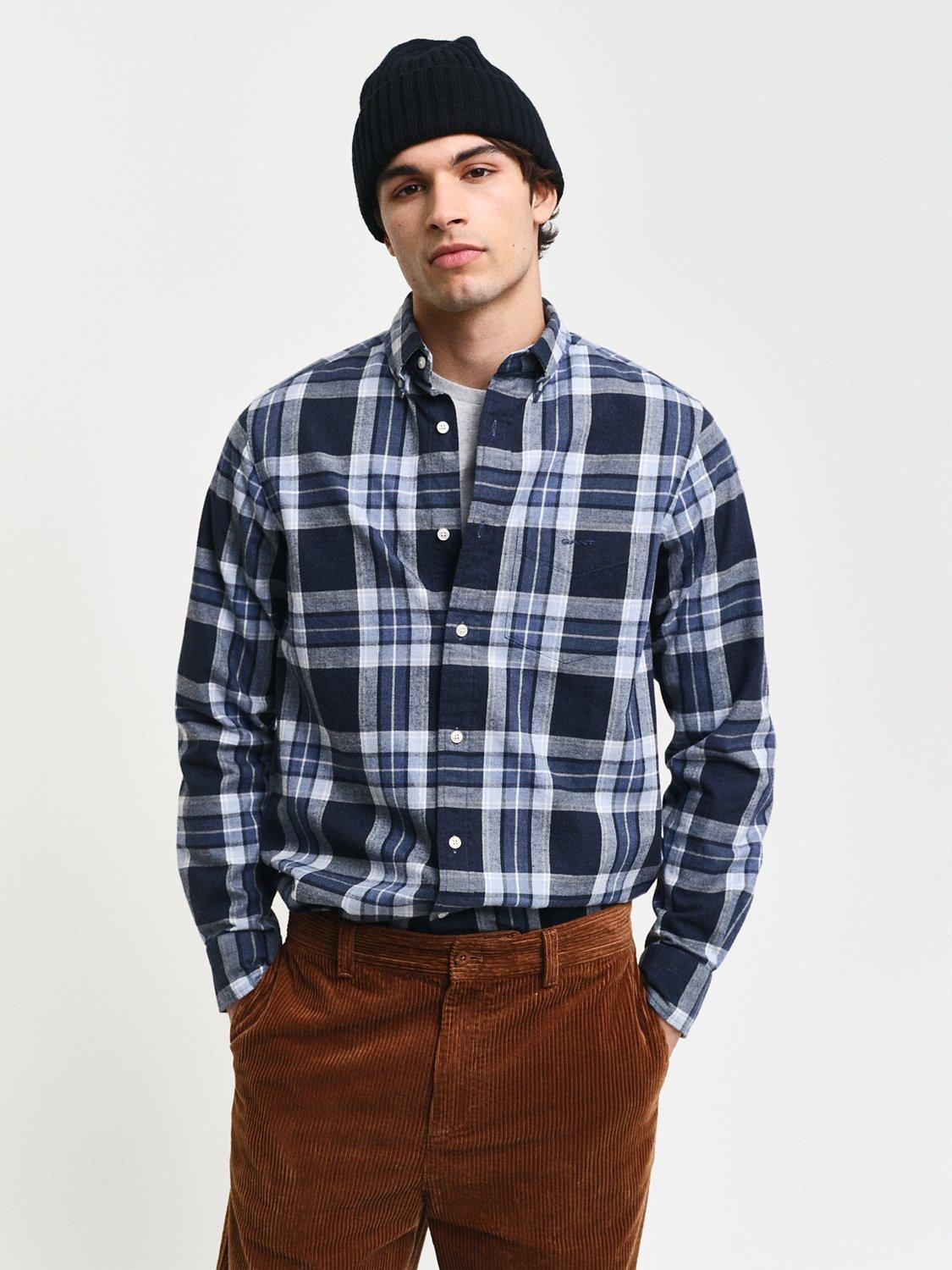 GANT Cotton Regular Fit Tartan Flannel Shirt, Evening Blue