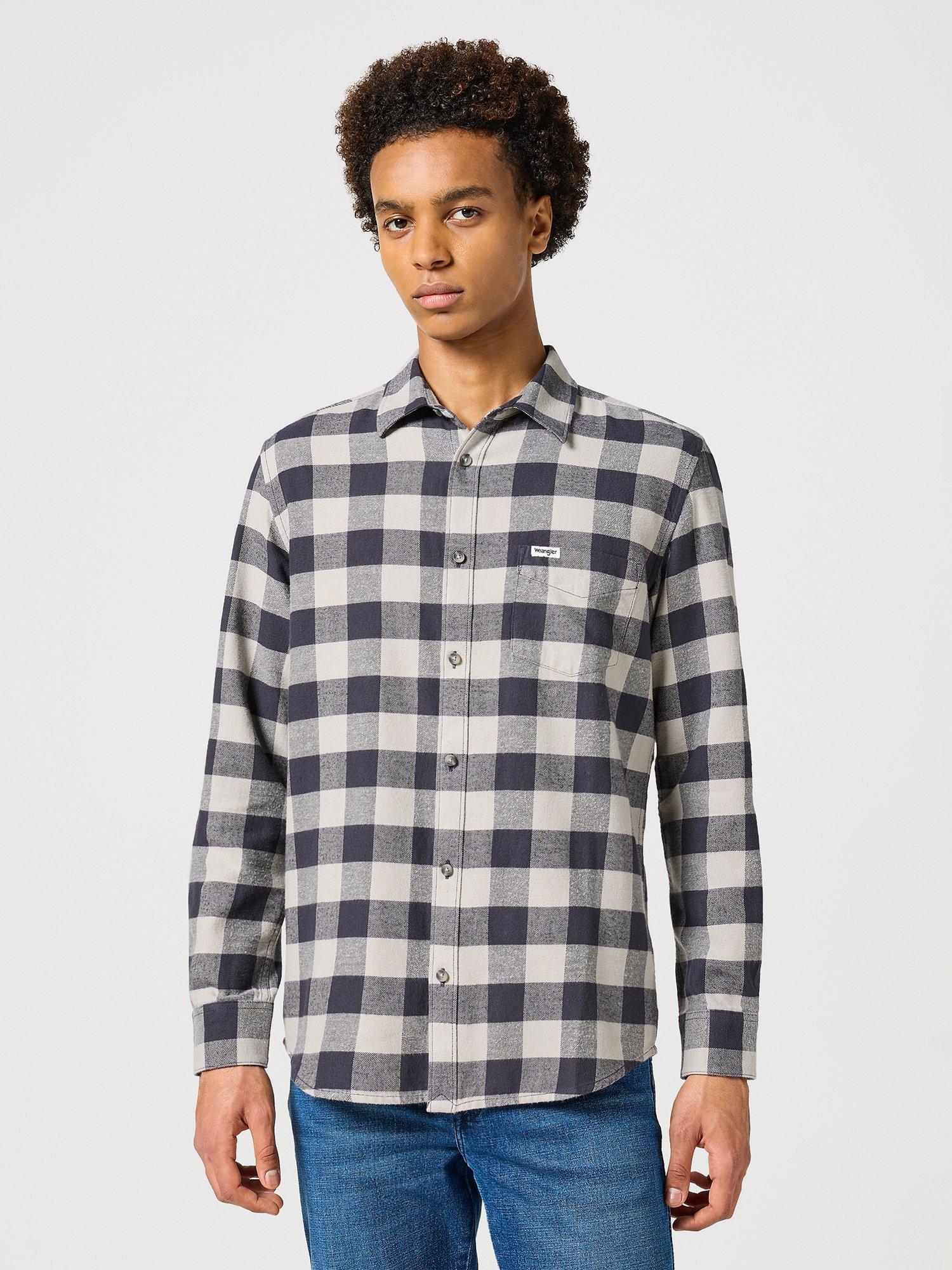 Product image 2 of 6, which shows Wrangler Cotton Regular Fit Check Shirt, Grey, M