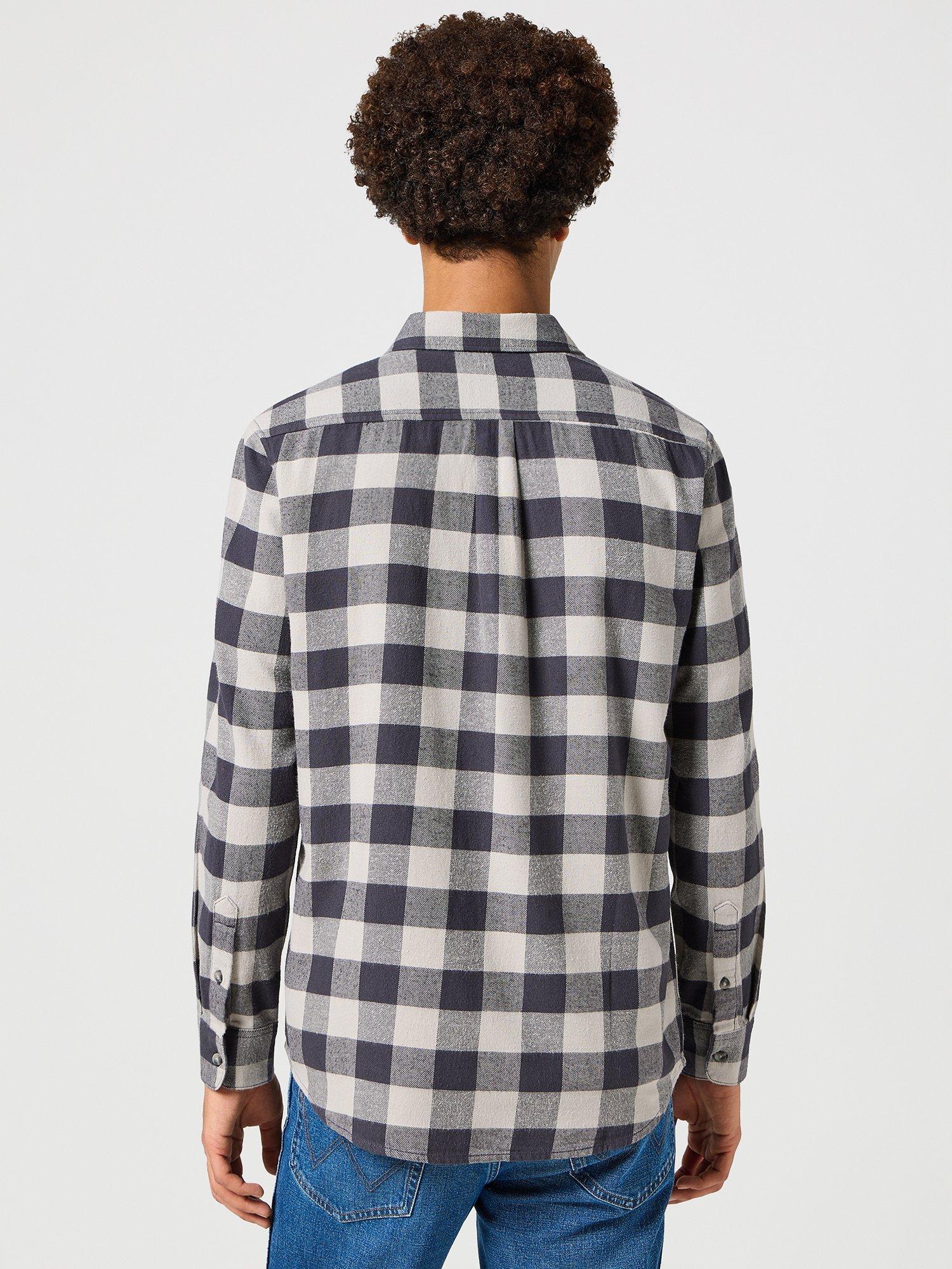 Product image 3 of 6, which shows Wrangler Cotton Regular Fit Check Shirt, Grey, M