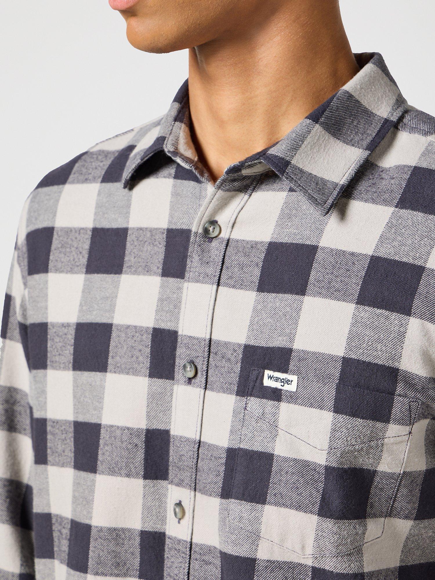 Product image 5 of 6, which shows Wrangler Cotton Regular Fit Check Shirt, Grey, M