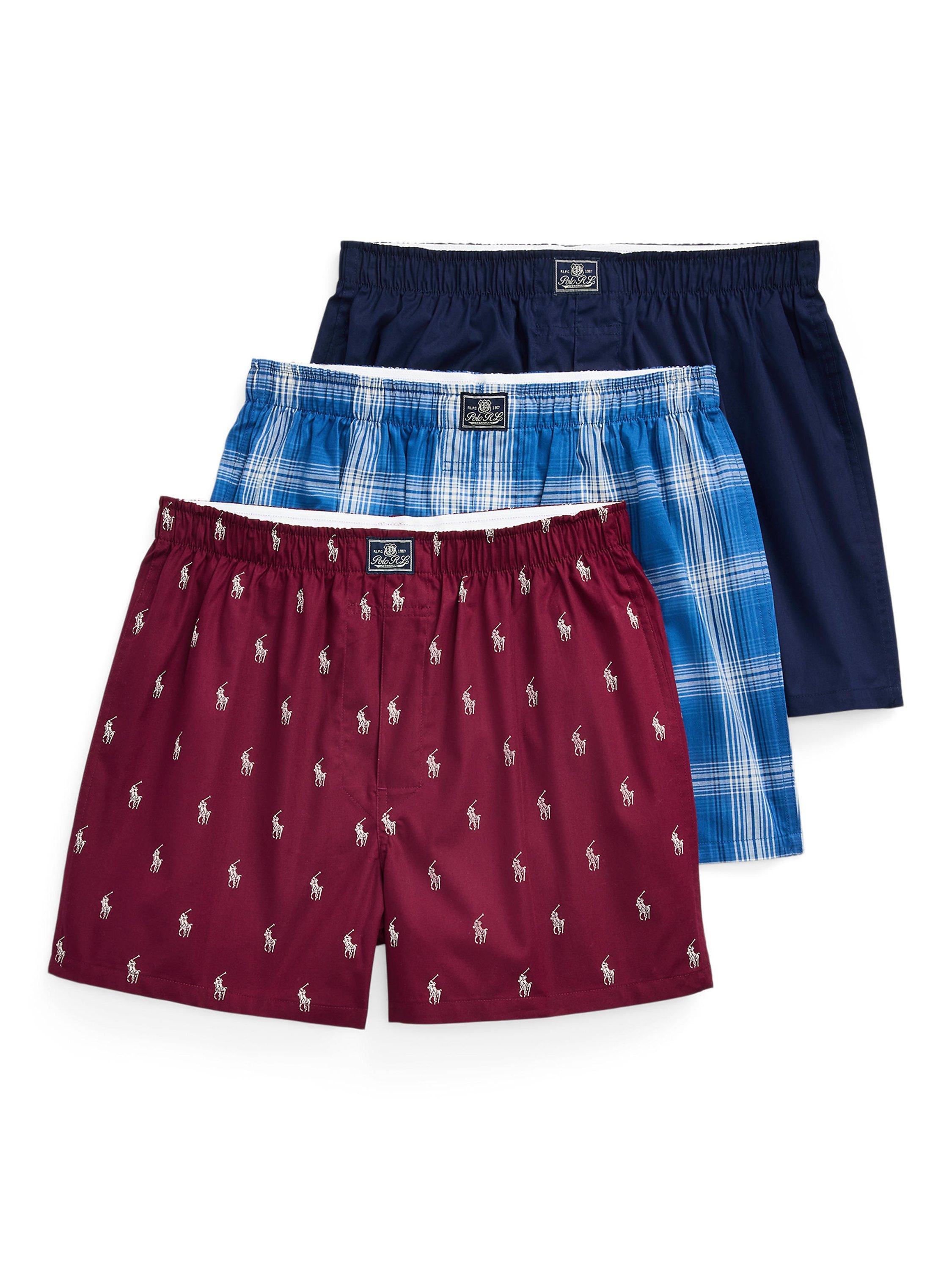 Ralph Lauren Cotton Boxer Shorts Pack of 3 Plaid Navy Red