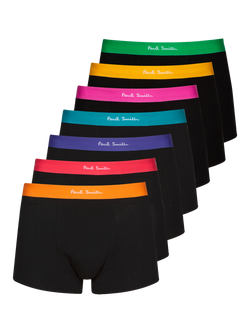 Paul Smith Colour Waistband Organic Cotton Blend Trunks, Pack of 7, Black, Black