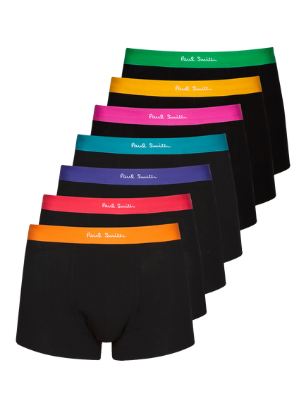 Paul Smith Colour Waistband Organic Cotton Blend Trunks, Pack of 7, Black, Black