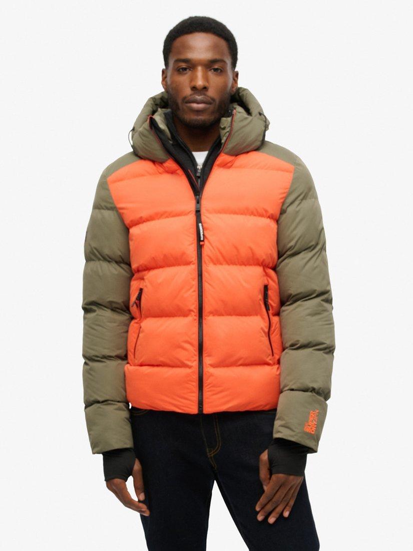Product image 3 of 6, which shows Superdry Colour Block Sport Hooded Puffer Jacket, Khaki Colourblock, S