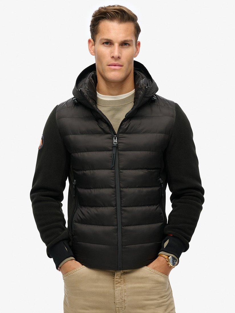 Product image 1 of 5, which shows Superdry Hooded Storm Puffer Fleece Bomber Jacket, Black, S