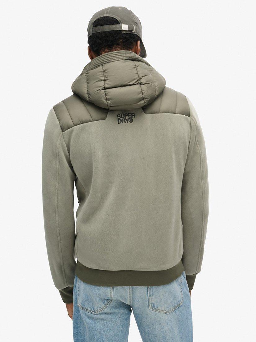 Product image 2 of 5, which shows Superdry Hooded Storm Puffer Fleece Bomber Jacket, Dusty Olive Green, S