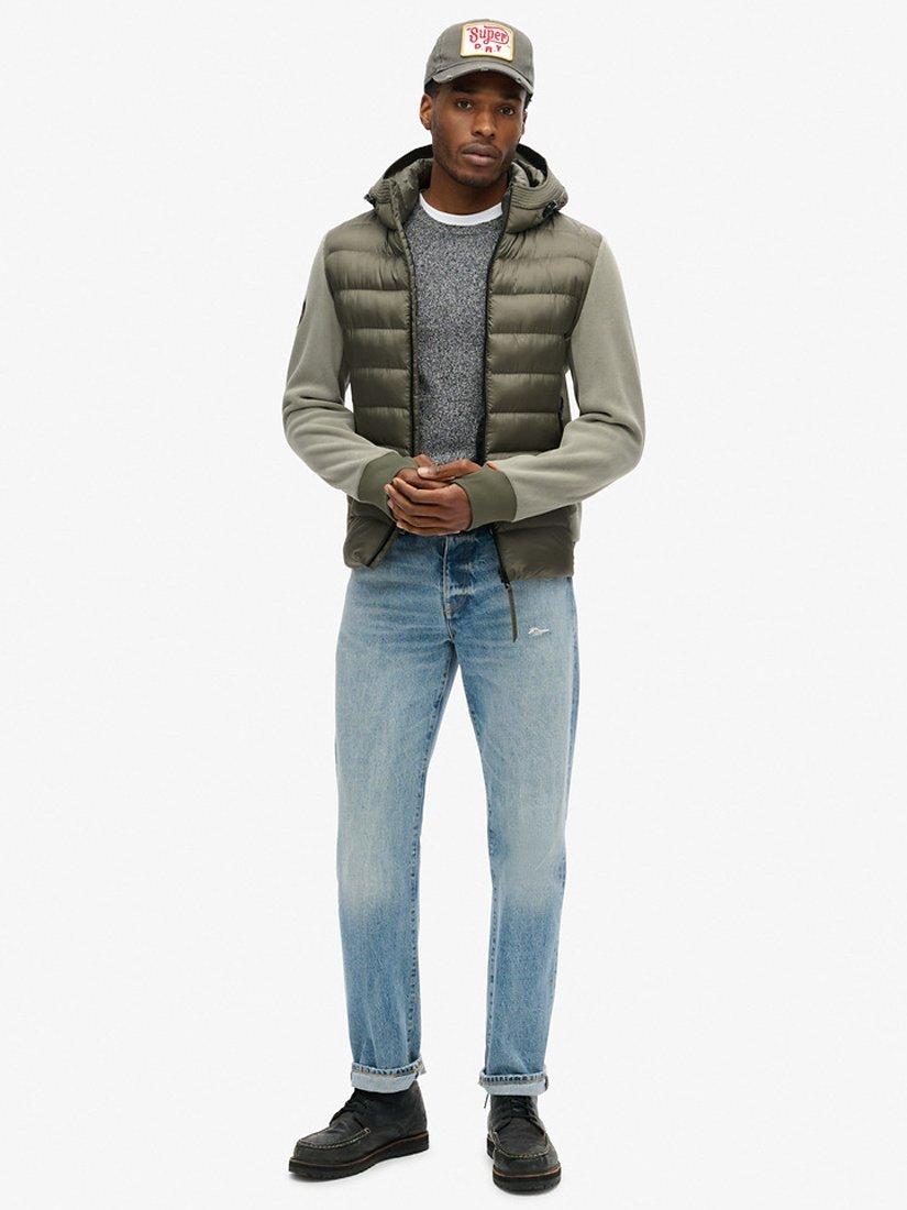 Product image 3 of 5, which shows Superdry Hooded Storm Puffer Fleece Bomber Jacket, Dusty Olive Green, S