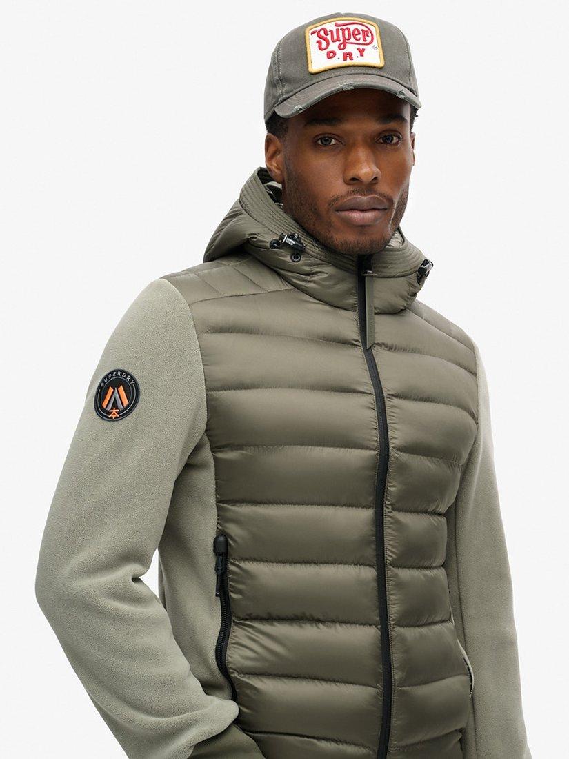 Product image 4 of 5, which shows Superdry Hooded Storm Puffer Fleece Bomber Jacket, Dusty Olive Green, S
