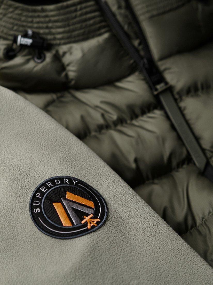 Product image 5 of 5, which shows Superdry Hooded Storm Puffer Fleece Bomber Jacket, Dusty Olive Green, S