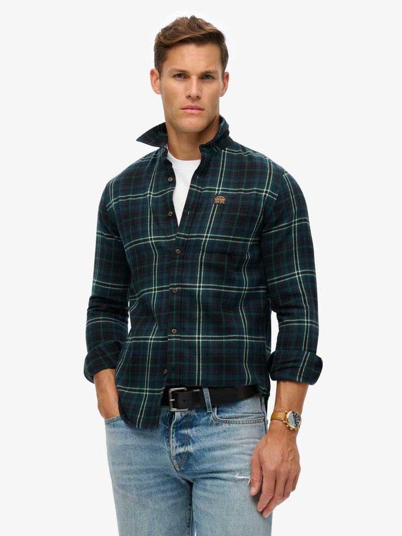 Product image 1 of 6, which shows Superdry Long Sleeve Cotton Lumberjack Shirt, Frontier Check Navy, S