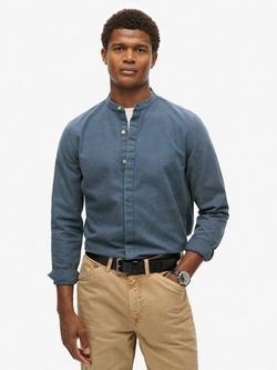 Superdry Merchant Indigo Grandad Shirt, Indigo Gingham, Indigo Gingham