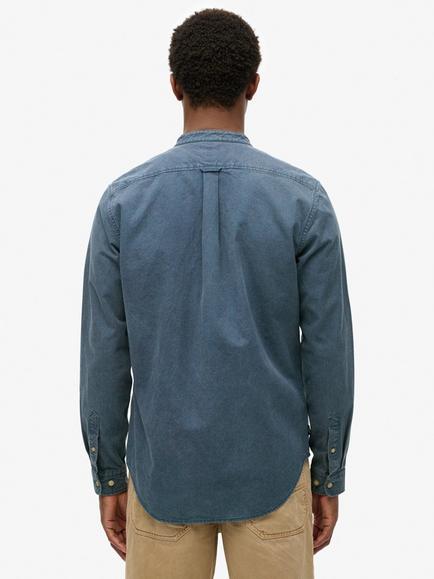 Superdry Merchant Indigo Grandad Shirt, Indigo Gingham - view 2, Indigo Gingham