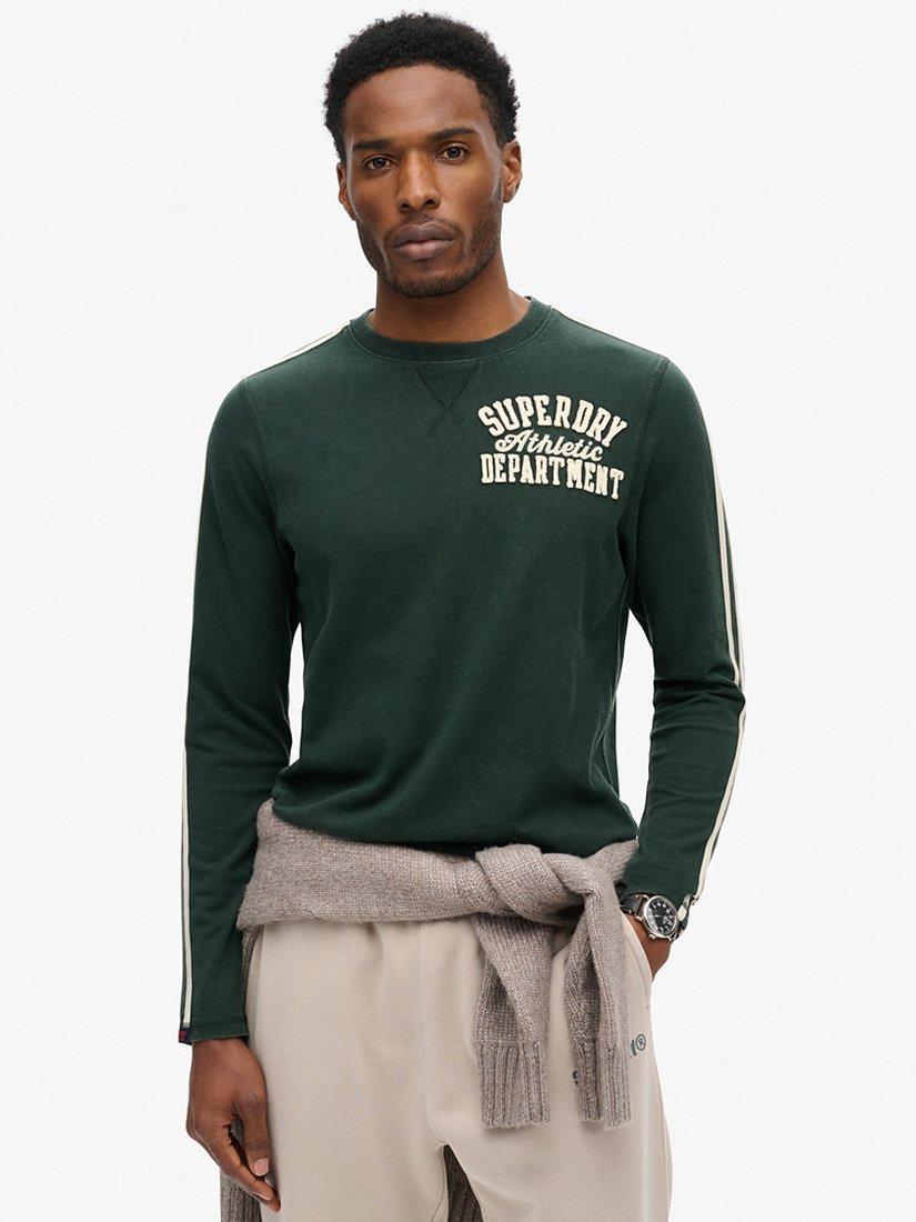 Product image 1 of 6, which shows Superdry Vintage Athletic Long Sleeve Striped Top, Academy Dark Green, S