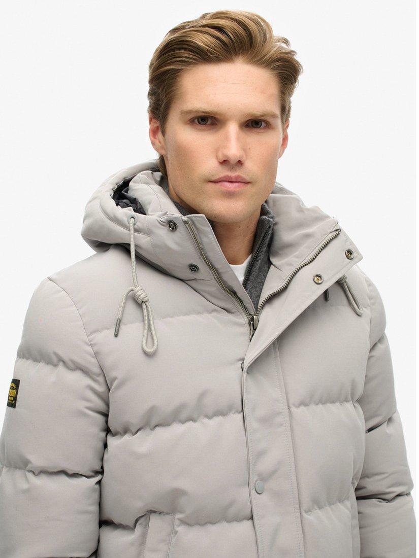 Product image 2 of 6, which shows Superdry Everest Short Hooded Puffer Jacket, Alloy Grey, S