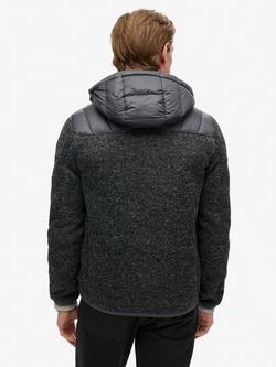 Superdry Hooded Knit Storm Hybrid Jacket - view 2, Dark Charcoal Marl
