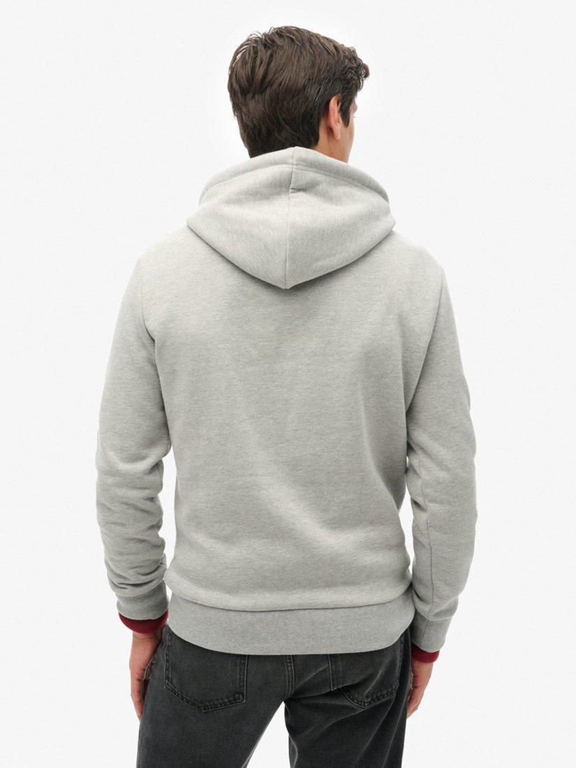 Product image 2 of 4, which shows Superdry Retro Stripe Logo Hoodie, Grey Marl/Multi, S