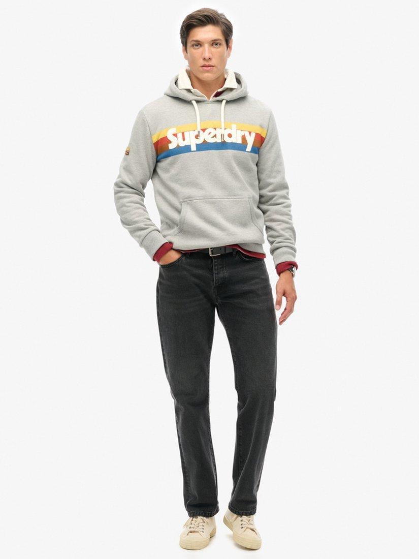 Product image 3 of 4, which shows Superdry Retro Stripe Logo Hoodie, Grey Marl/Multi, S