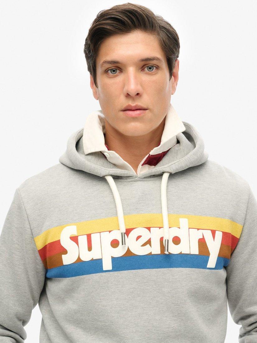 Product image 4 of 4, which shows Superdry Retro Stripe Logo Hoodie, Grey Marl/Multi, S