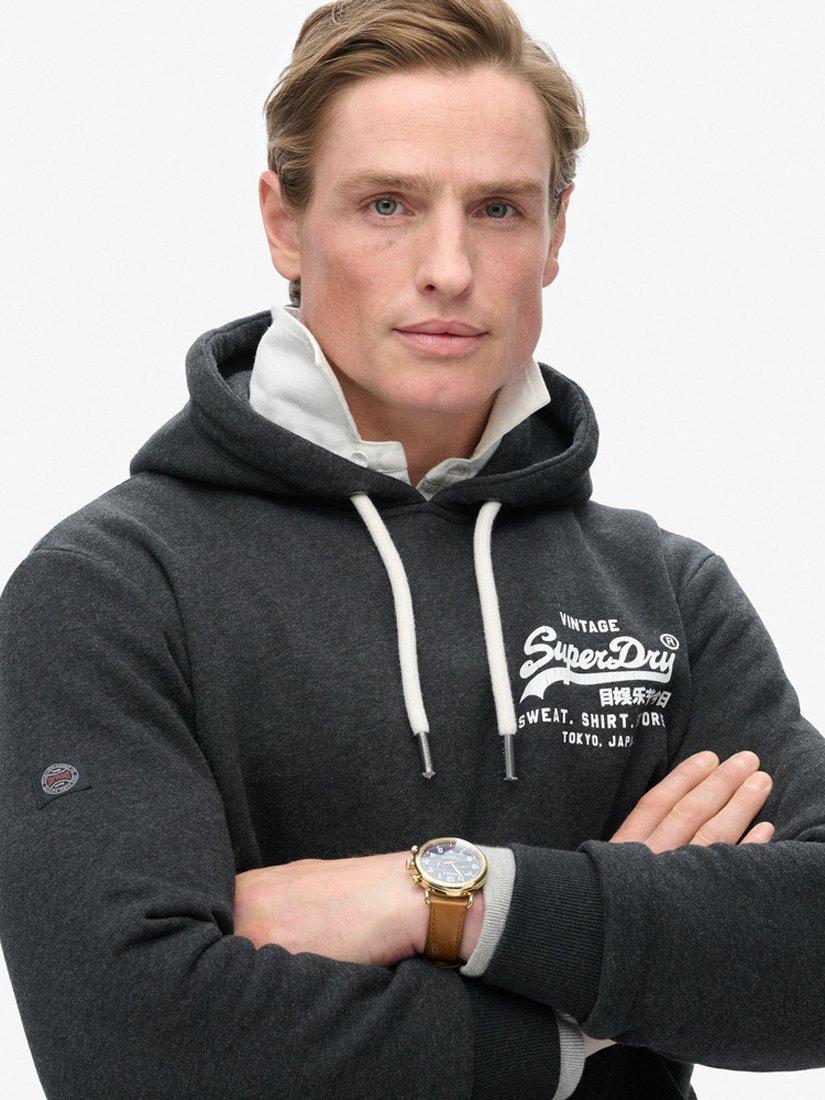 Product image 4 of 4, which shows Superdry Classic Vintage Logo Hoodie, Phantom Black Marl, S