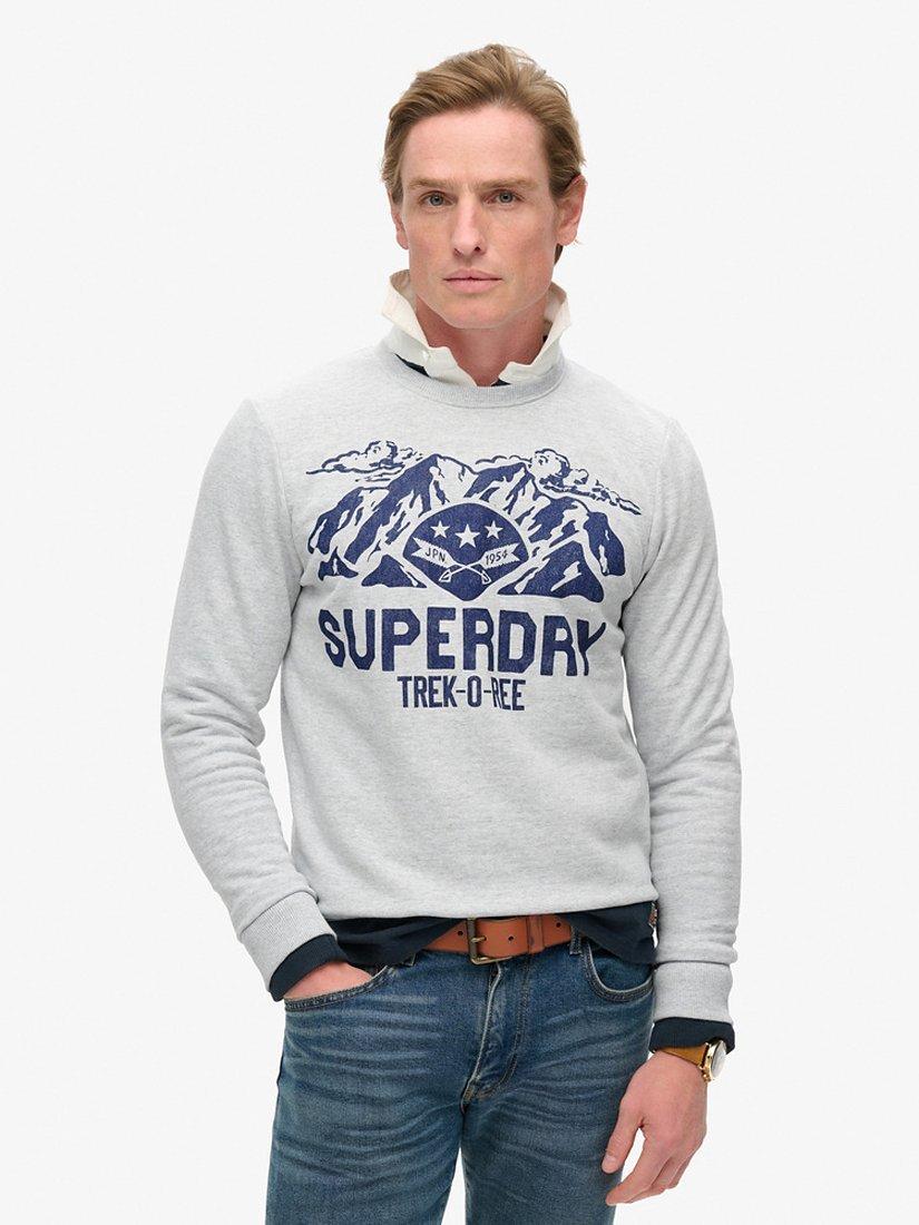 Product image 1 of 4, which shows Superdry Outdoors Graphic Crew Sweatshirt, Grey Marl, S