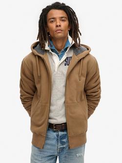 Superdry Borg Lined Full Zip Hoodie, Caramel Brown